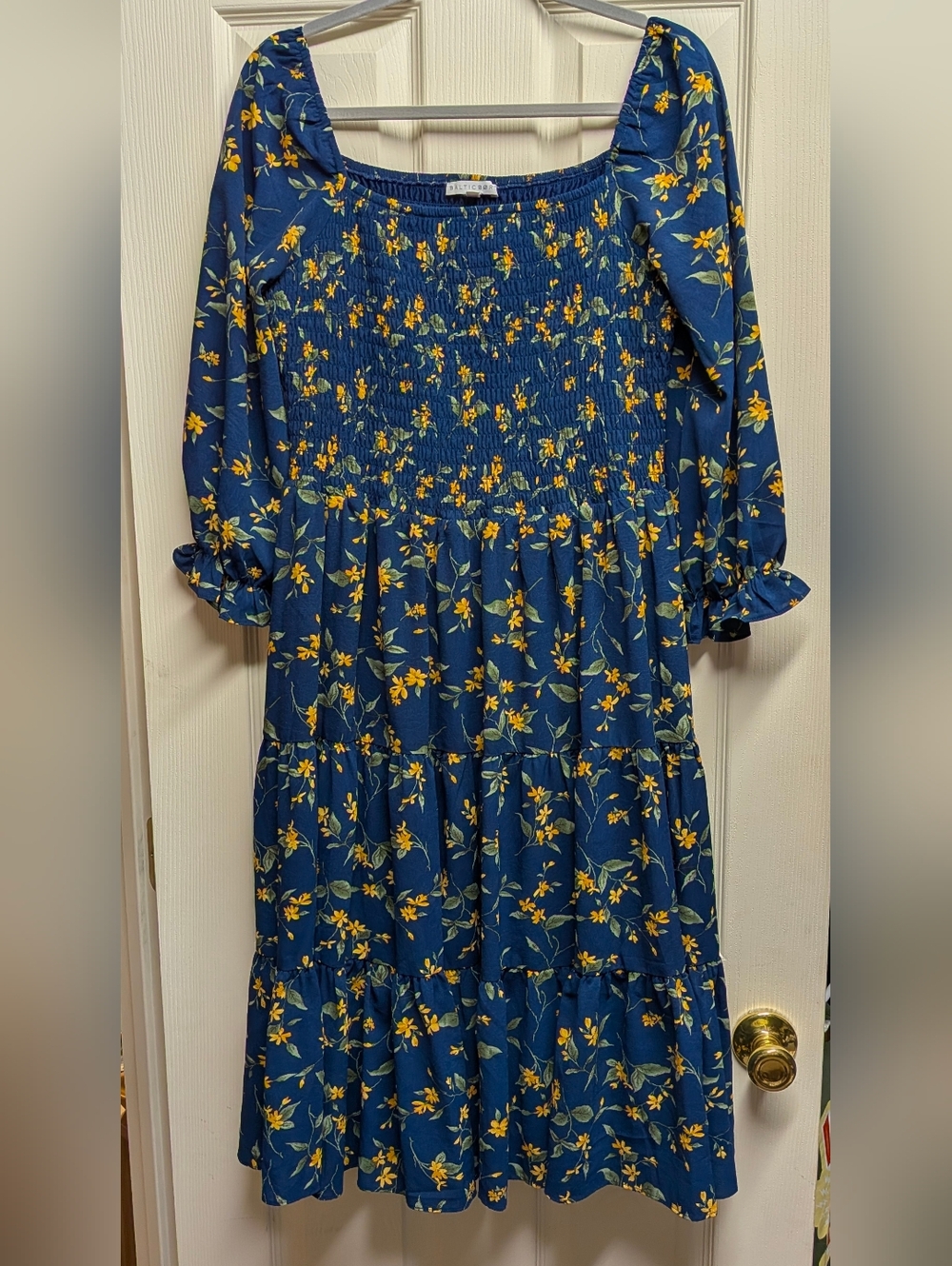 Baltic Born Marta Navy Floral Smocked Dress with Yellow Flowers - Picture 2 of 5